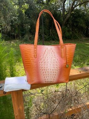 Brahmin Brooke in Sherbert Ombre Melbourne Croc-Embossed Orange Tote Bag